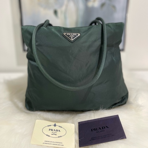 Prada Handbags - Auth PRADA  nylon bag dark green